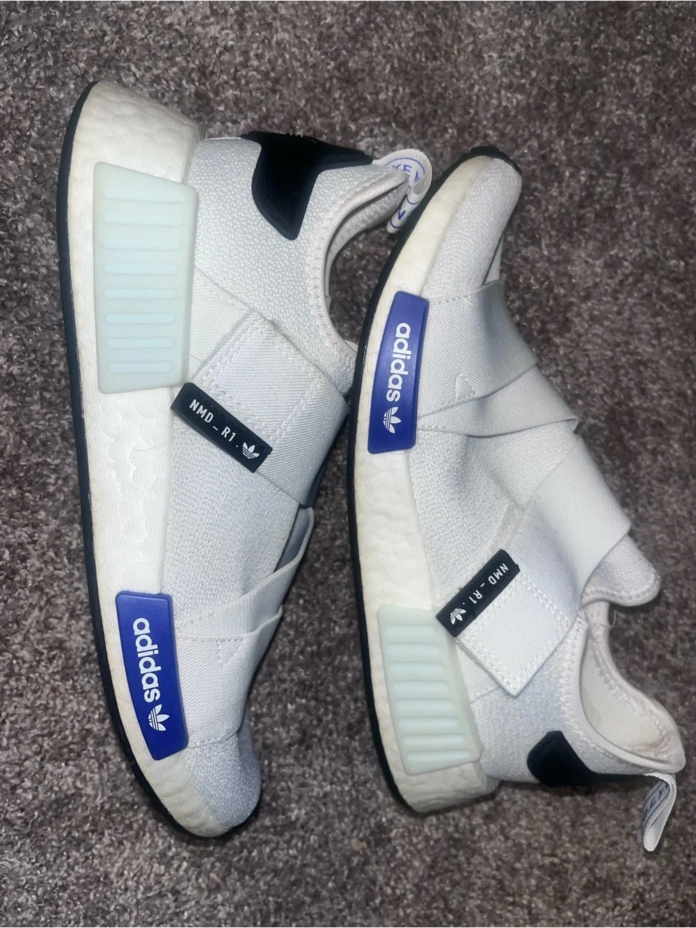 Adidas Women’s NMD_R1 White with Blue Accents Sneaker